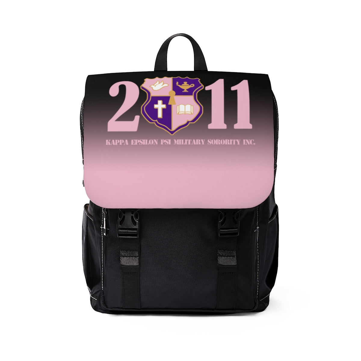 k.e.Ψ. faded pink and black shoulder backpack