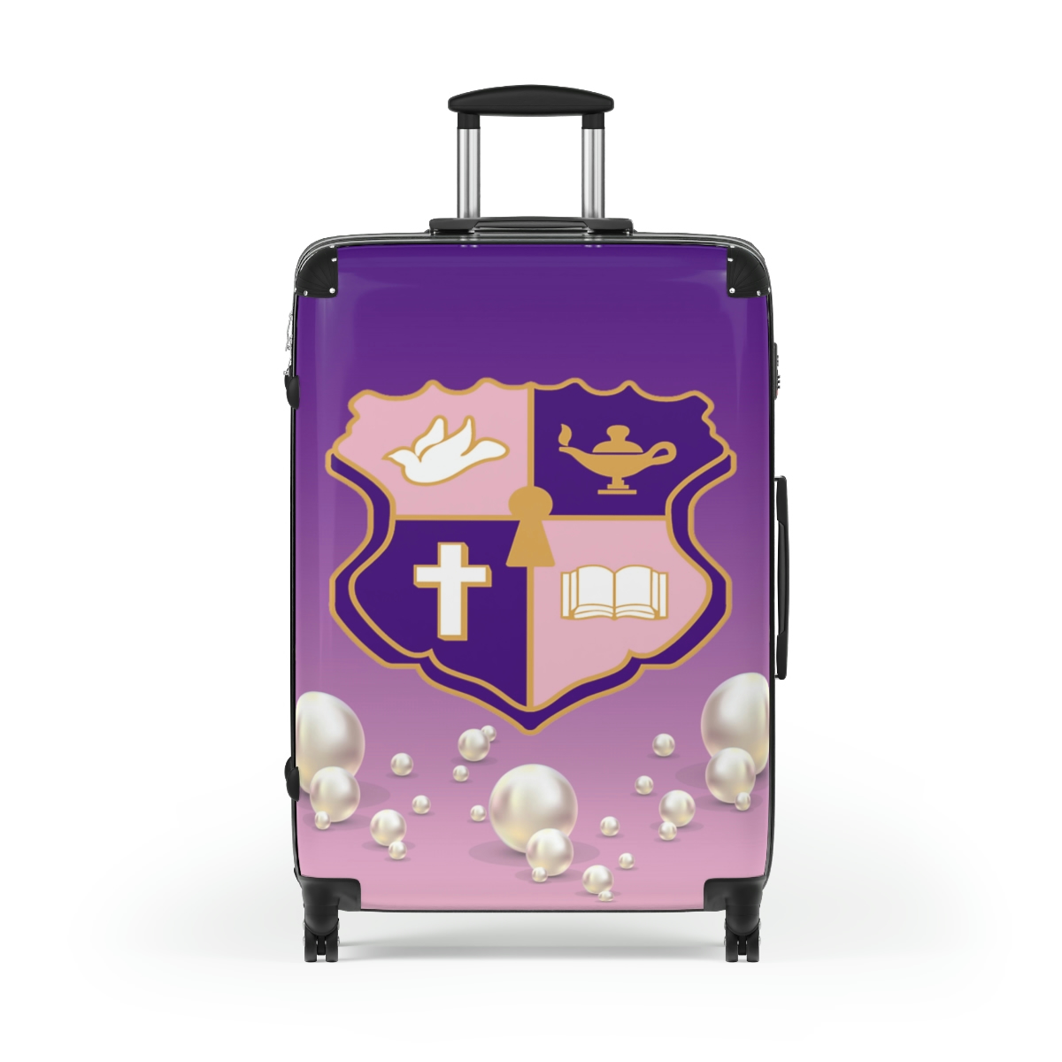 faded pink and purple k.e.Ψ. suitcases