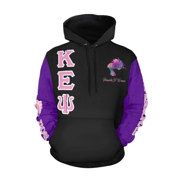 Black hoodie with purple sleeves and inspirational text design.