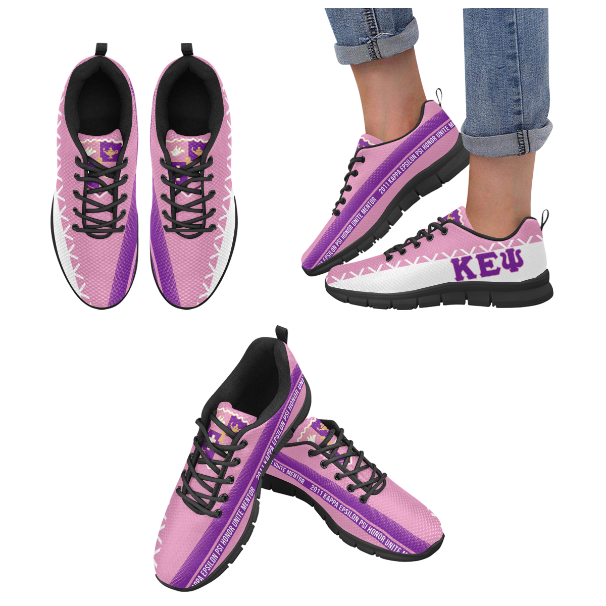 Women purple patterned sneakers with KEY branding.