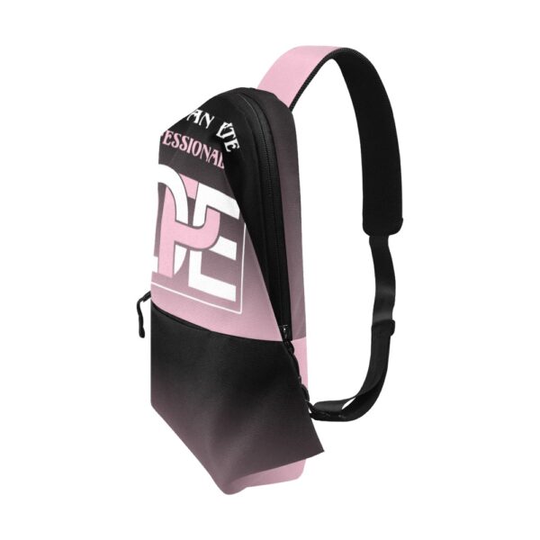 Black and pink stylish sling backpack.