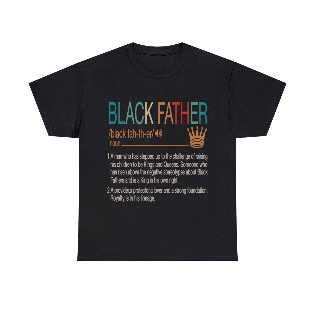 Black t-shirt with 'Black Father' definition graphic design.