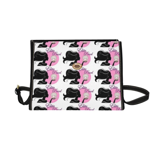 Black and pink patterned clutch bag