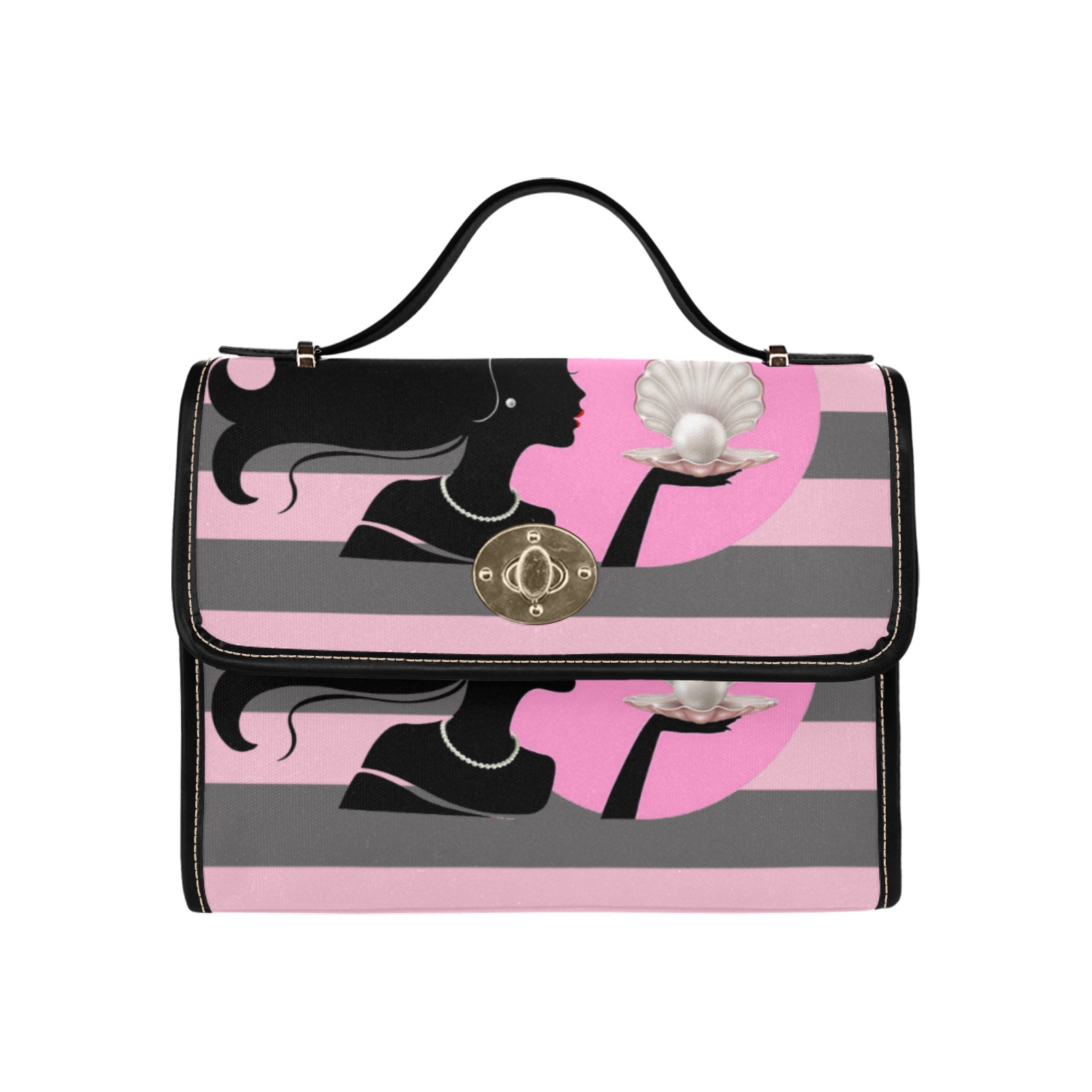 Elegant striped silhouette-patterned handbag.