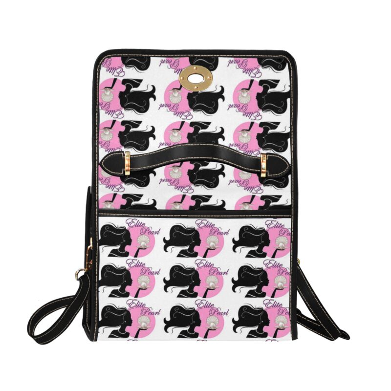 Patterned backpack with poodle silhouettes and pink accents.