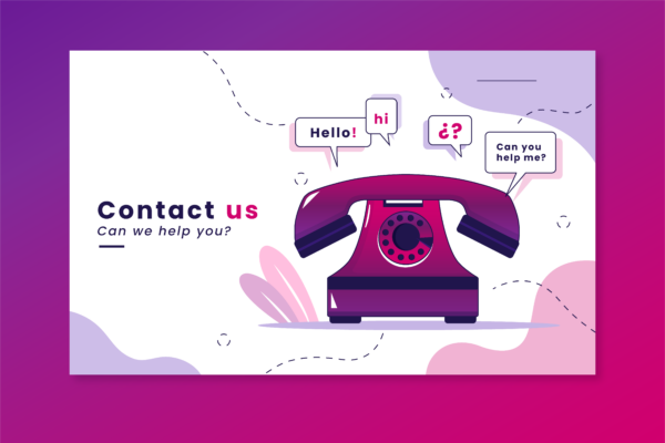 Colorful customer service contact concept with retro phone.