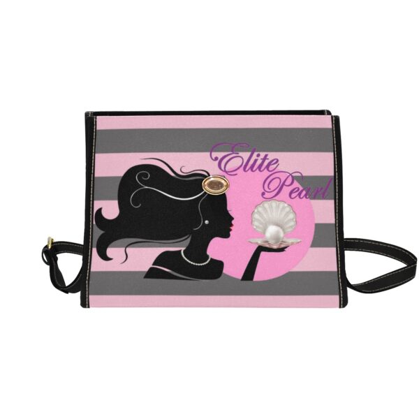 Stylish purse with silhouette and pearl design.