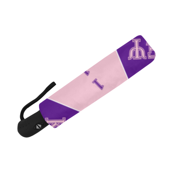 Purple and pink ski strap with letters