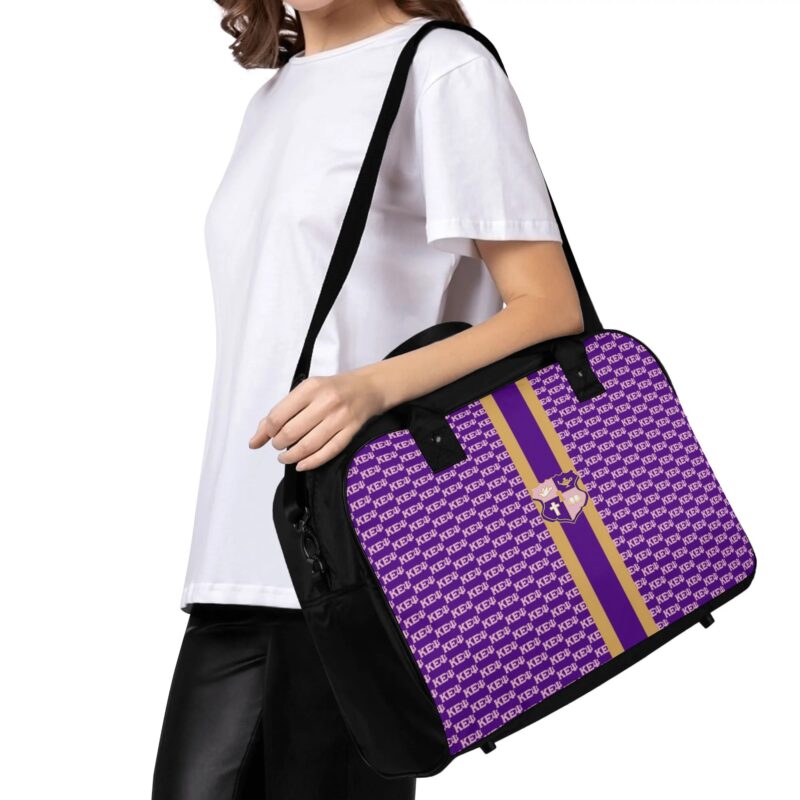 Regal Essence Nylon Tote Bag,Durable nylon tote,Lightweight travel bag,Large-capacity tote,Stylish work bag,Smooth zip closure,Soft top handle tote,Detachable shoulder strap bag,Purple and gold tote bag,Stylish,Durable,Strong,lightweight