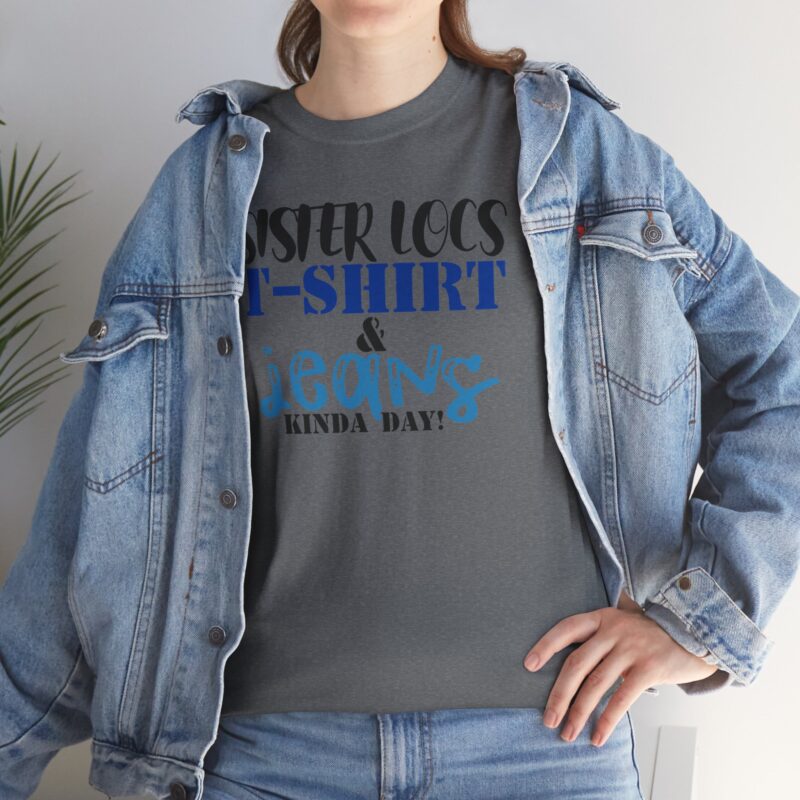 Casual Style,Sister Locs T-shirt,Red Tee,Comfortable Clothing,Statement Fashion,Daily Wear,Expressive Typography,Women’s Casualwear,Graphic T-Shirt,Jeans Day,Sister Locs & Jeans Tee,Sister Locs Tee