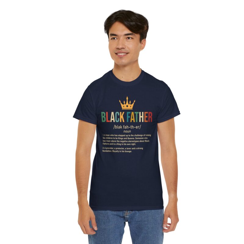 Black father,graphic T-shirt,Black pride,African American apparel,Father's Day gift,Black Father T-shirt with crown,meaningful Black pride apparel,African American father graphic tee,comfortable Black history shirt,gifts for Black fathers,Black fatherhood