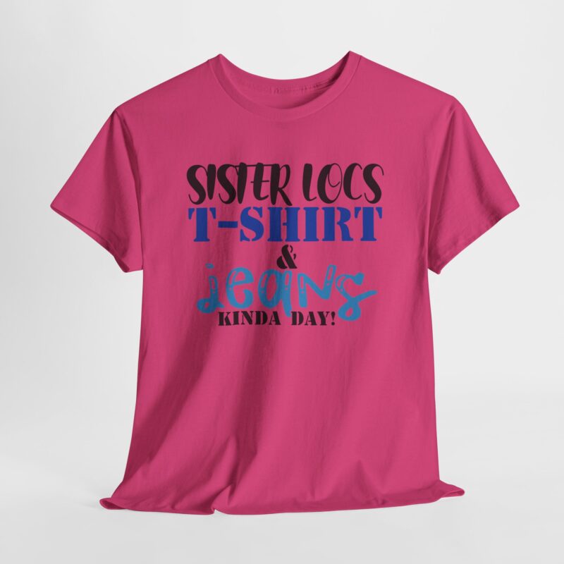 Casual Style,Sister Locs T-shirt,Red Tee,Comfortable Clothing,Statement Fashion,Daily Wear,Expressive Typography,Women’s Casualwear,Graphic T-Shirt,Jeans Day,Sister Locs & Jeans Tee,Sister Locs Tee