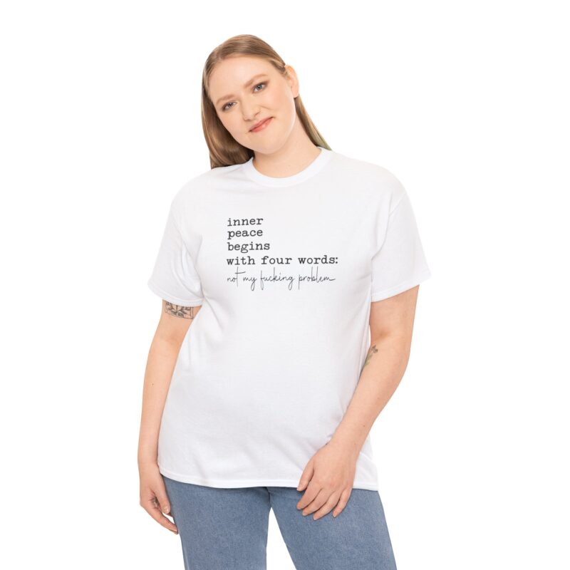 Inner Peace Statement Tee,Unisex heavy cotton tee,Bold printed t-shirt,Comfortable casual wear,100% cotton shirt,Durable medium fabric,Classic fit crew neckline,Tear-away label t-shirt,Ethically made in USA,Oeko-Tex certified tee