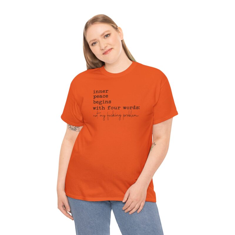 Inner Peace Statement Tee,Unisex heavy cotton tee,Bold printed t-shirt,Comfortable casual wear,100% cotton shirt,Durable medium fabric,Classic fit crew neckline,Tear-away label t-shirt,Ethically made in USA,Oeko-Tex certified tee