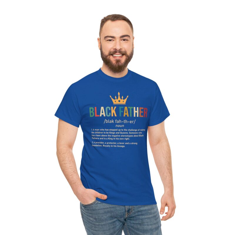 Black father,graphic T-shirt,Black pride,African American apparel,Father's Day gift,Black Father T-shirt with crown,meaningful Black pride apparel,African American father graphic tee,comfortable Black history shirt,gifts for Black fathers,Black fatherhood