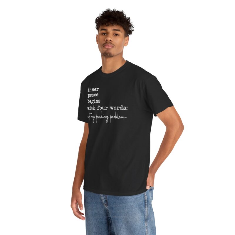 Inner Peace Statement Tee,Unisex heavy cotton tee,Bold printed t-shirt,Comfortable casual wear,100% cotton shirt,Durable medium fabric,Classic fit crew neckline,Tear-away label t-shirt,Ethically made in USA,Oeko-Tex certified tee