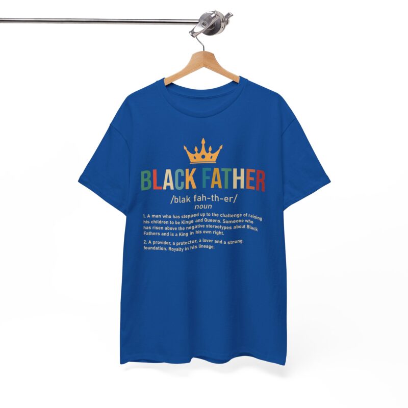 Black father,graphic T-shirt,Black pride,African American apparel,Father's Day gift,Black Father T-shirt with crown,meaningful Black pride apparel,African American father graphic tee,comfortable Black history shirt,gifts for Black fathers,Black fatherhood