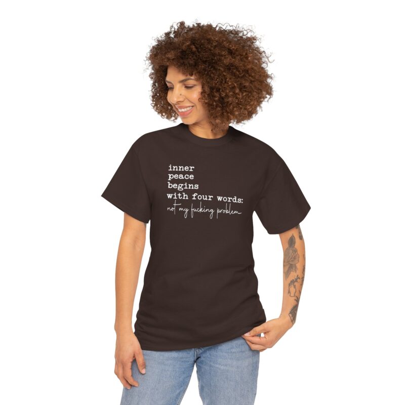 Inner Peace Statement Tee,Unisex heavy cotton tee,Bold printed t-shirt,Comfortable casual wear,100% cotton shirt,Durable medium fabric,Classic fit crew neckline,Tear-away label t-shirt,Ethically made in USA,Oeko-Tex certified tee