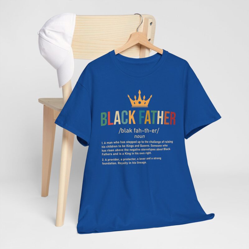 Black father,graphic T-shirt,Black pride,African American apparel,Father's Day gift,Black Father T-shirt with crown,meaningful Black pride apparel,African American father graphic tee,comfortable Black history shirt,gifts for Black fathers,Black fatherhood