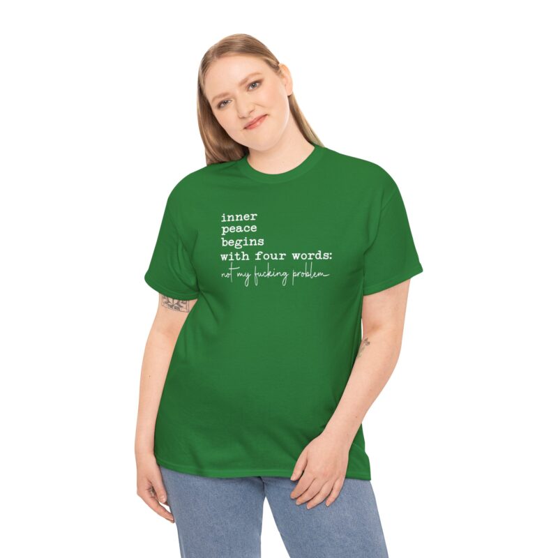 Inner Peace Statement Tee,Unisex heavy cotton tee,Bold printed t-shirt,Comfortable casual wear,100% cotton shirt,Durable medium fabric,Classic fit crew neckline,Tear-away label t-shirt,Ethically made in USA,Oeko-Tex certified tee