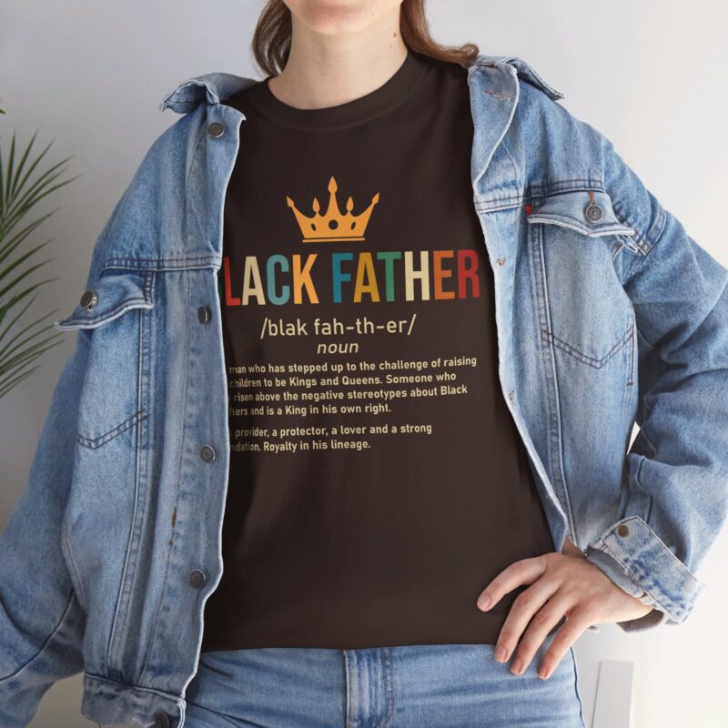 Black father,graphic T-shirt,Black pride,African American apparel,Father's Day gift,Black Father T-shirt with crown,meaningful Black pride apparel,African American father graphic tee,comfortable Black history shirt,gifts for Black fathers,Black fatherhood