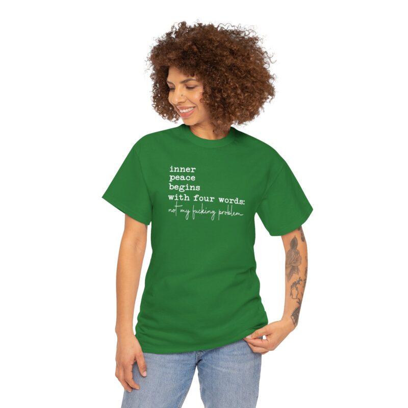 Inner Peace Statement Tee,Unisex heavy cotton tee,Bold printed t-shirt,Comfortable casual wear,100% cotton shirt,Durable medium fabric,Classic fit crew neckline,Tear-away label t-shirt,Ethically made in USA,Oeko-Tex certified tee