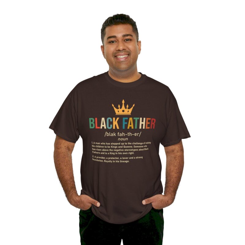 Black father,graphic T-shirt,Black pride,African American apparel,Father's Day gift,Black Father T-shirt with crown,meaningful Black pride apparel,African American father graphic tee,comfortable Black history shirt,gifts for Black fathers,Black fatherhood