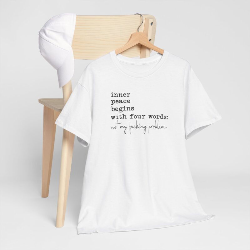 Inner Peace Statement Tee,Unisex heavy cotton tee,Bold printed t-shirt,Comfortable casual wear,100% cotton shirt,Durable medium fabric,Classic fit crew neckline,Tear-away label t-shirt,Ethically made in USA,Oeko-Tex certified tee