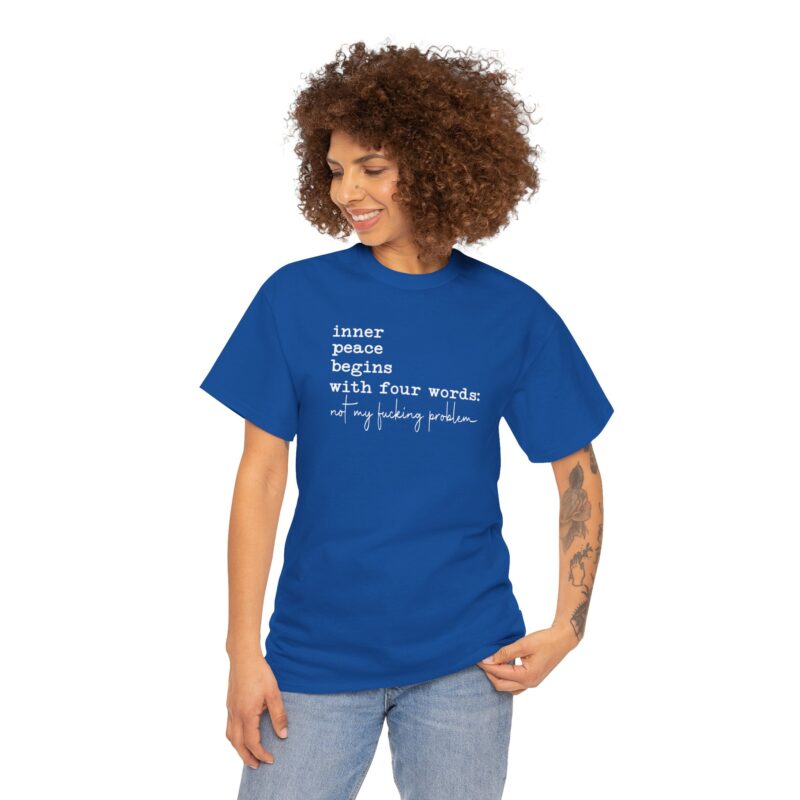 Inner Peace Statement Tee,Unisex heavy cotton tee,Bold printed t-shirt,Comfortable casual wear,100% cotton shirt,Durable medium fabric,Classic fit crew neckline,Tear-away label t-shirt,Ethically made in USA,Oeko-Tex certified tee