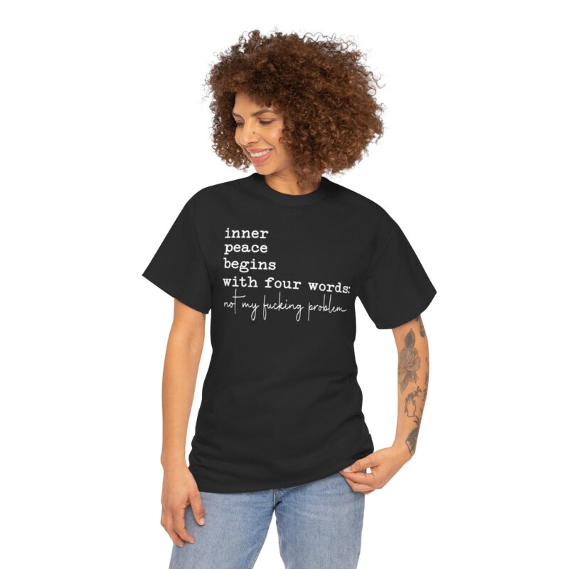 Inner Peace Statement Tee,Unisex heavy cotton tee,Bold printed t-shirt,Comfortable casual wear,100% cotton shirt,Durable medium fabric,Classic fit crew neckline,Tear-away label t-shirt,Ethically made in USA,Oeko-Tex certified tee