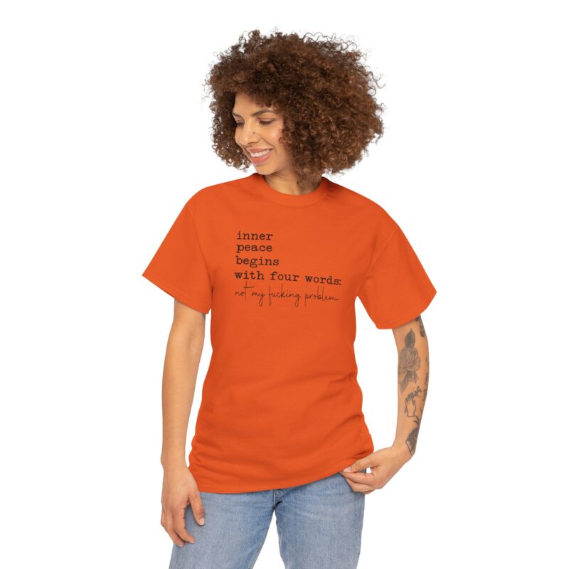 Inner Peace Statement Tee,Unisex heavy cotton tee,Bold printed t-shirt,Comfortable casual wear,100% cotton shirt,Durable medium fabric,Classic fit crew neckline,Tear-away label t-shirt,Ethically made in USA,Oeko-Tex certified tee