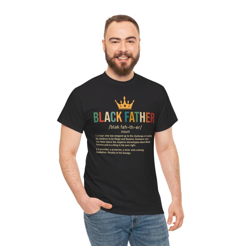 Black father,graphic T-shirt,Black pride,African American apparel,Father's Day gift,Black Father T-shirt with crown,meaningful Black pride apparel,African American father graphic tee,comfortable Black history shirt,gifts for Black fathers,Black fatherhood