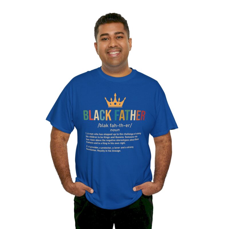 Black father,graphic T-shirt,Black pride,African American apparel,Father's Day gift,Black Father T-shirt with crown,meaningful Black pride apparel,African American father graphic tee,comfortable Black history shirt,gifts for Black fathers,Black fatherhood