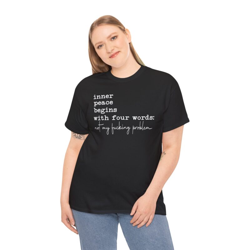 Inner Peace Statement Tee,Unisex heavy cotton tee,Bold printed t-shirt,Comfortable casual wear,100% cotton shirt,Durable medium fabric,Classic fit crew neckline,Tear-away label t-shirt,Ethically made in USA,Oeko-Tex certified tee