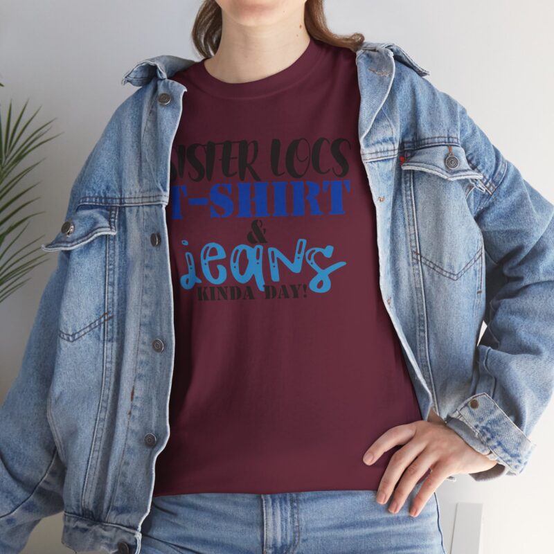 Casual Style,Sister Locs T-shirt,Red Tee,Comfortable Clothing,Statement Fashion,Daily Wear,Expressive Typography,Women’s Casualwear,Graphic T-Shirt,Jeans Day,Sister Locs & Jeans Tee,Sister Locs Tee