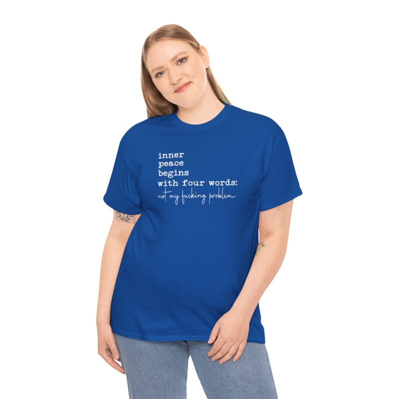 Inner Peace Statement Tee,Unisex heavy cotton tee,Bold printed t-shirt,Comfortable casual wear,100% cotton shirt,Durable medium fabric,Classic fit crew neckline,Tear-away label t-shirt,Ethically made in USA,Oeko-Tex certified tee