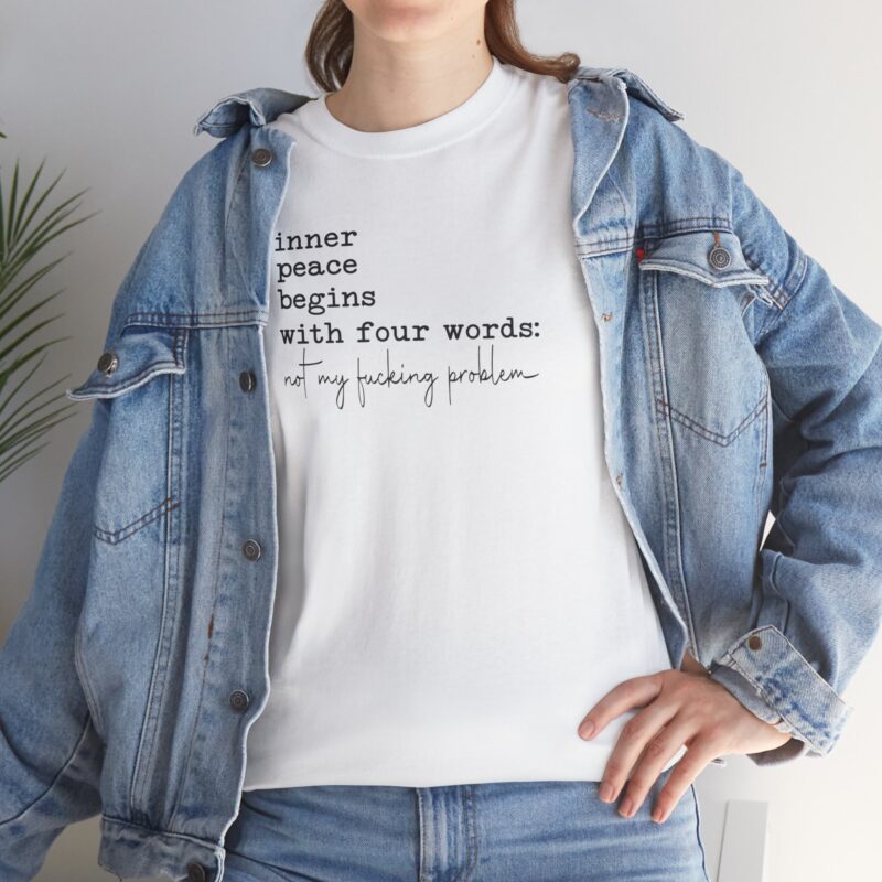 Inner Peace Statement Tee,Unisex heavy cotton tee,Bold printed t-shirt,Comfortable casual wear,100% cotton shirt,Durable medium fabric,Classic fit crew neckline,Tear-away label t-shirt,Ethically made in USA,Oeko-Tex certified tee