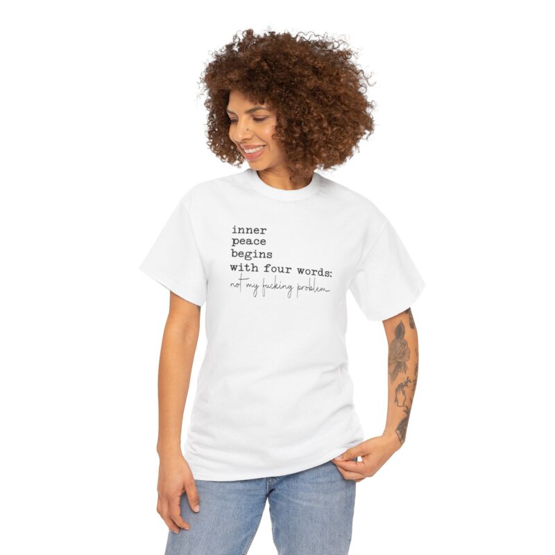 Inner Peace Statement Tee,Unisex heavy cotton tee,Bold printed t-shirt,Comfortable casual wear,100% cotton shirt,Durable medium fabric,Classic fit crew neckline,Tear-away label t-shirt,Ethically made in USA,Oeko-Tex certified tee