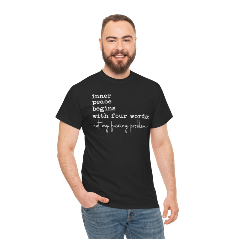 Inner Peace Statement Tee,Unisex heavy cotton tee,Bold printed t-shirt,Comfortable casual wear,100% cotton shirt,Durable medium fabric,Classic fit crew neckline,Tear-away label t-shirt,Ethically made in USA,Oeko-Tex certified tee