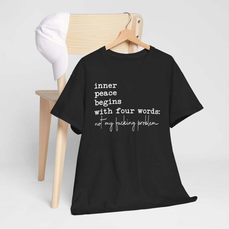 Inner Peace Statement Tee,Unisex heavy cotton tee,Bold printed t-shirt,Comfortable casual wear,100% cotton shirt,Durable medium fabric,Classic fit crew neckline,Tear-away label t-shirt,Ethically made in USA,Oeko-Tex certified tee