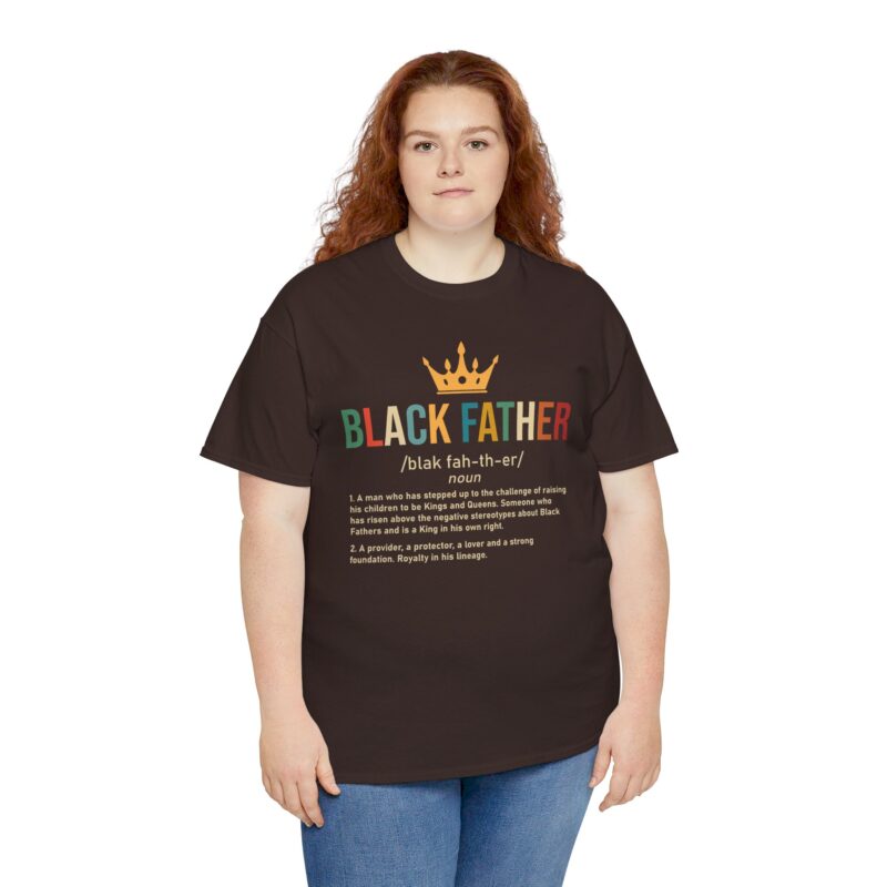 Black father,graphic T-shirt,Black pride,African American apparel,Father's Day gift,Black Father T-shirt with crown,meaningful Black pride apparel,African American father graphic tee,comfortable Black history shirt,gifts for Black fathers,Black fatherhood